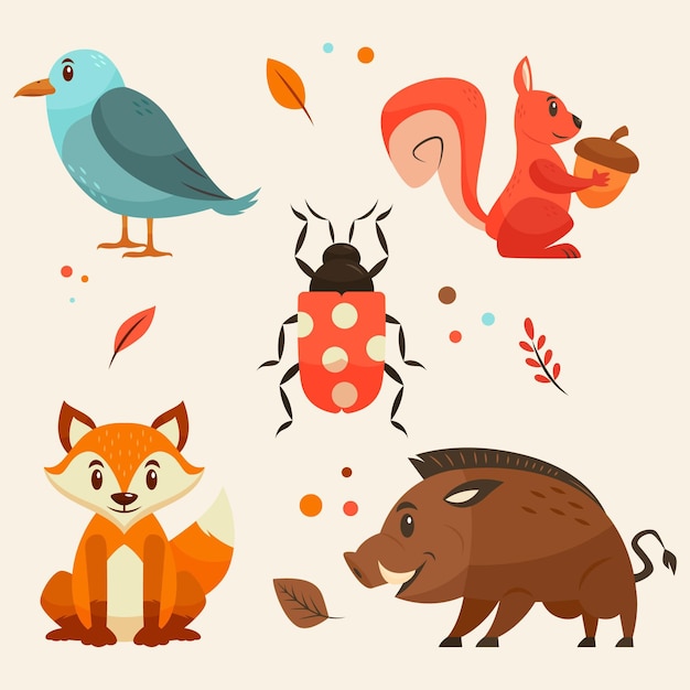 Pack di animali della foresta d'autunno