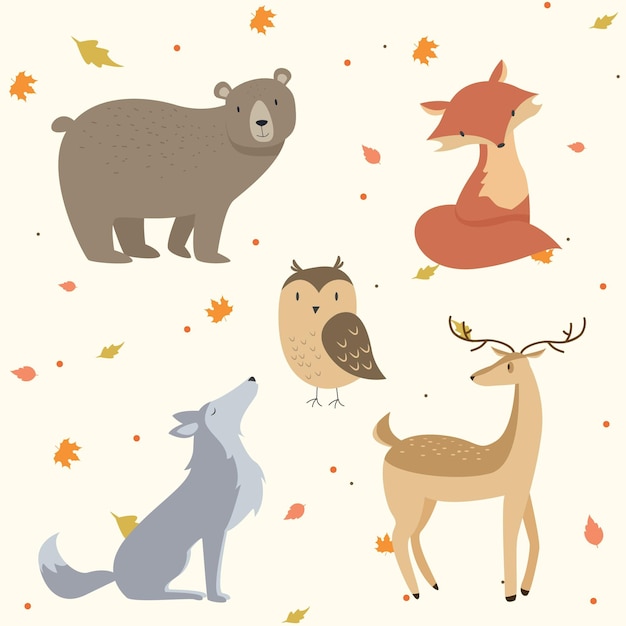 Vector autumn forest animals