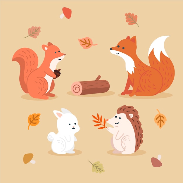 Vector autumn forest animals