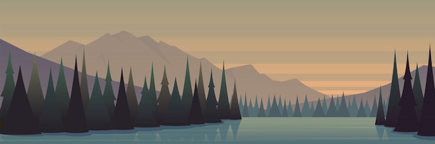 Vector autumn forest and lake beautiful landscape