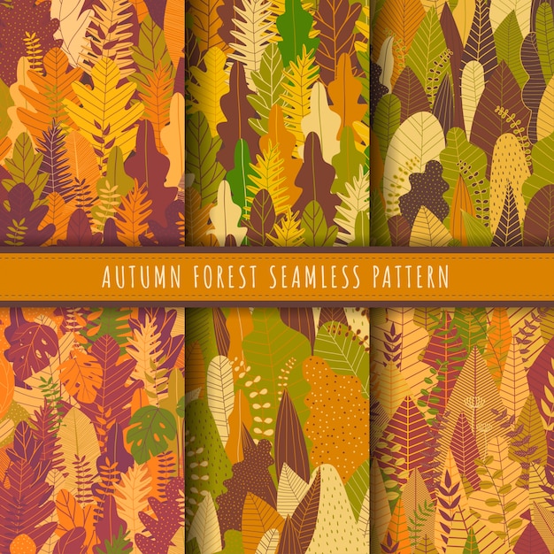 Autumn forest and nature seamless pattern collection.