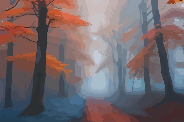 Осенний лесный пейзаж Оранжевые листья на деревьях Осенний ландшафт природы