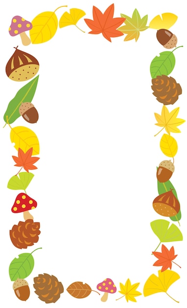 Осенняя рамка из каштанов, желудей и цветных листьев
