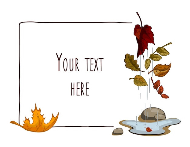 Autumn frame with colorful leaves and rain for text and photos