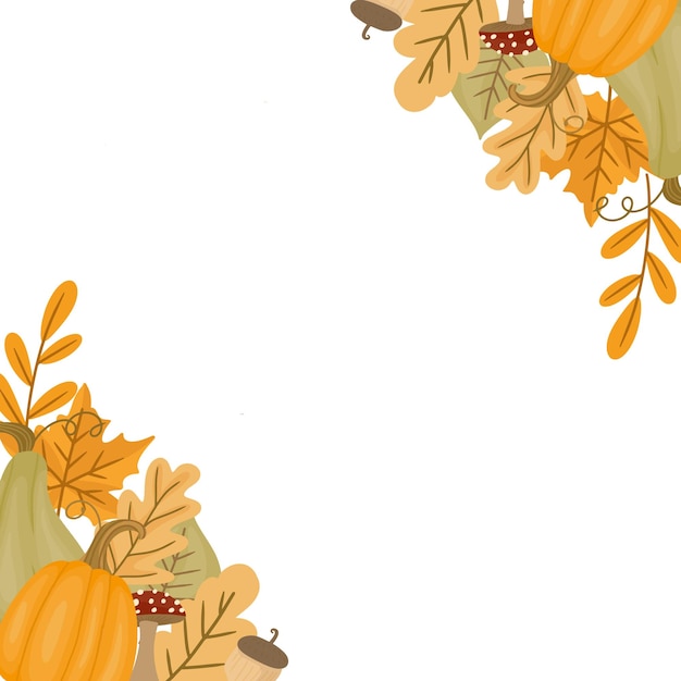 autumn frame with maple leaves and leaves with decorative elements sticker pinecones pumpkins