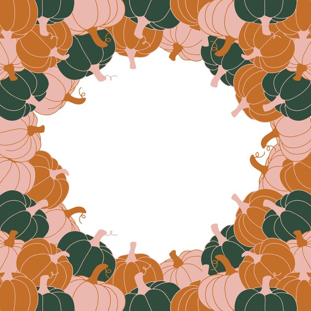 Autumn frame with pumpkins isolated on transparent background. vector illustration.