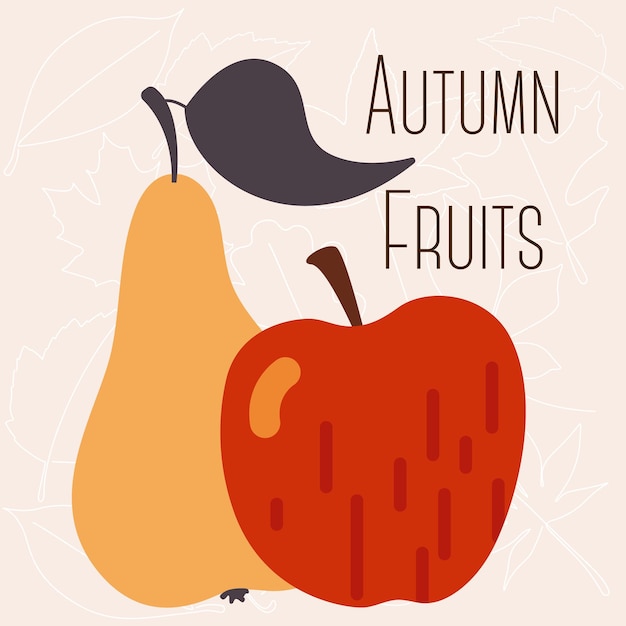 Vettore frutta autunnale pera e mela illustrazione vettoriale set eps10