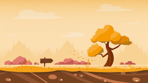 Autumn game background with tree and arrow