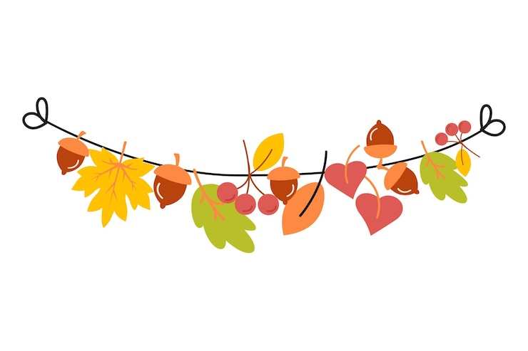 Vector autumn garland with leaves and acorns fall decorative border vector element
