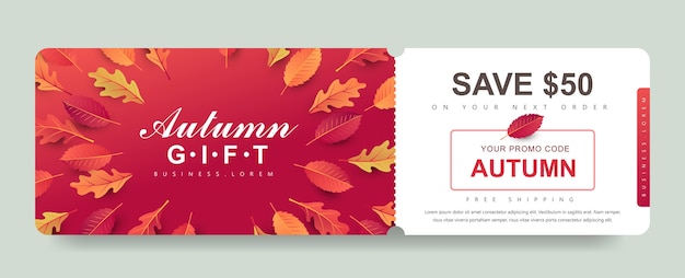 Priorità bassa della bandiera del buono di promozione del regalo di autunno. buono d'autunno elegante.