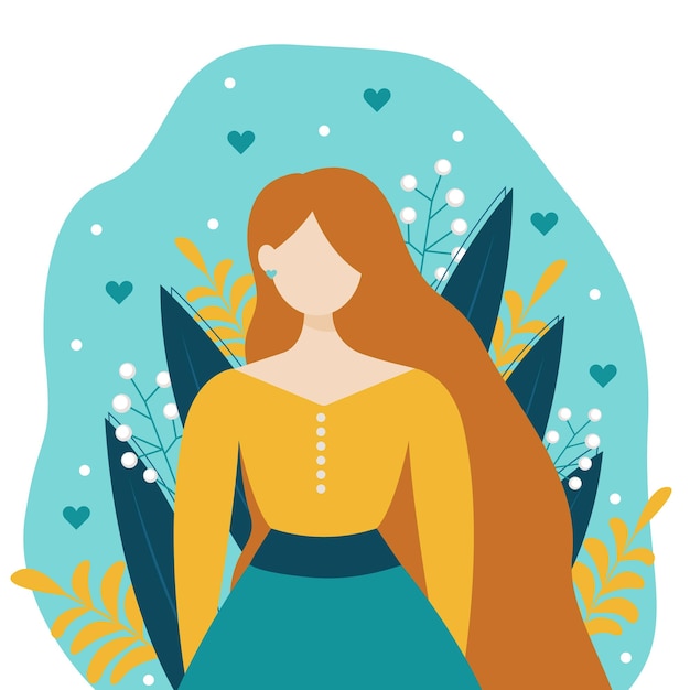 Autumn girl with orange hair and leaves on blue background avatar