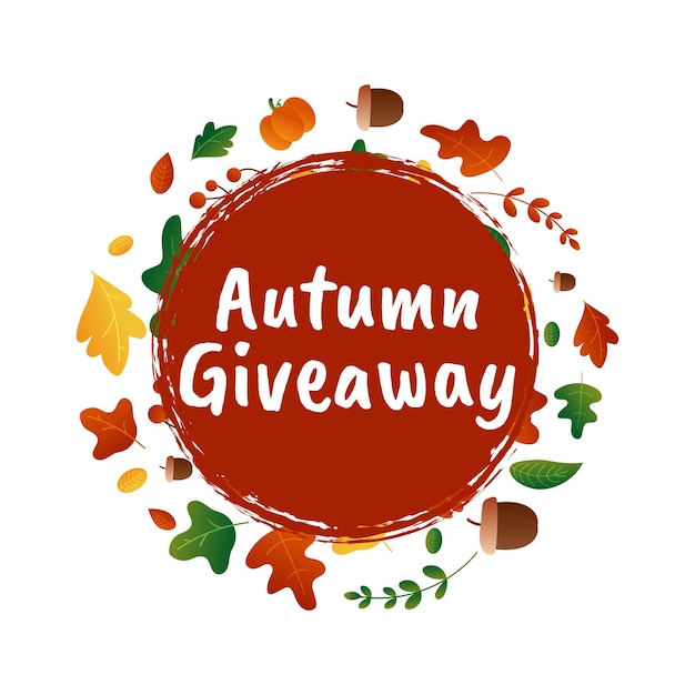 Autumn giveaway design with decorative pumpkins acorns and colorful leaves