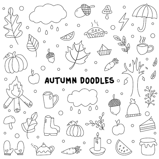 Autumn hand drawing doodles set illustration