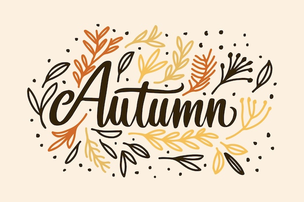 Autumn hand lettering with leaves