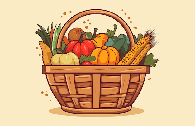 Autumn Harvest Basket vector illustratie Kleurrijke oogstmand