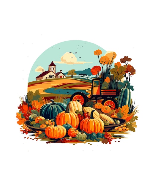 Vector autumn harvesting scene harvest farmhouse scene autumn farmhouse illustration farmhouse clipart