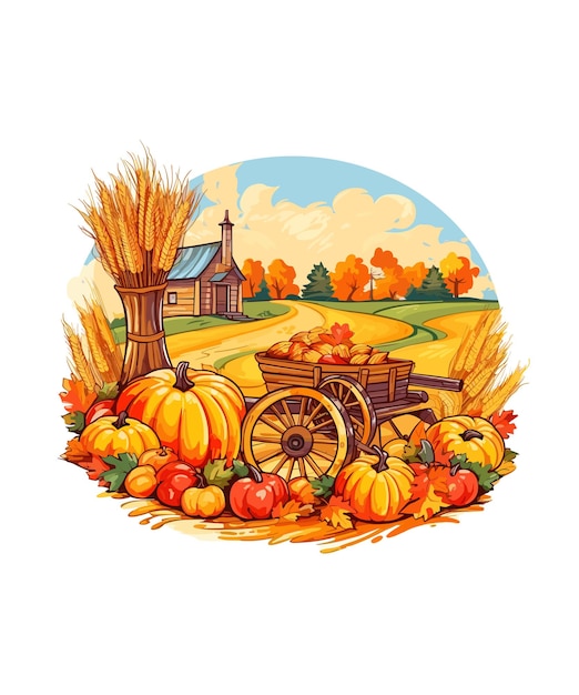 Autumn harvesting scene harvest farmhouse scene autumn farmhouse illustration farmhouse clipart