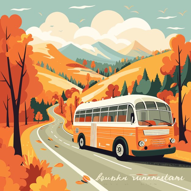 Vector autumn_holiday_bus_tour_vector_illustrated