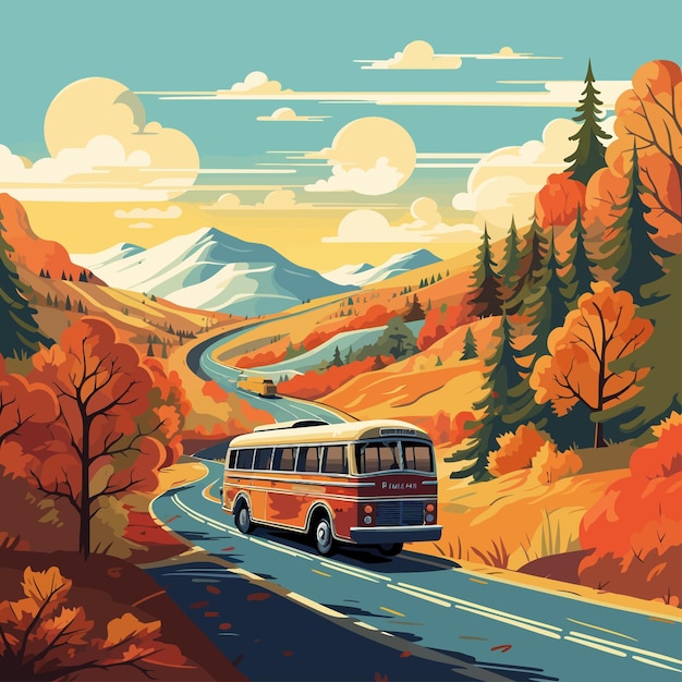 Vector autumn_holiday_bus_tour_vector_illustrated