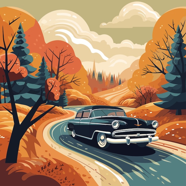 Vector autumn_holiday_drive_vector_illustreerd