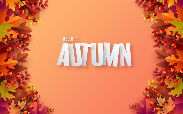 Vector autumn holiday seasonal background with colorful autumn leaves on color background