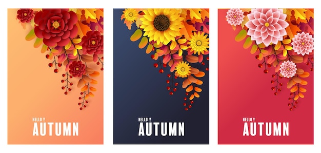 autumn holiday seasonal background with colorful autumn leaves and flowers