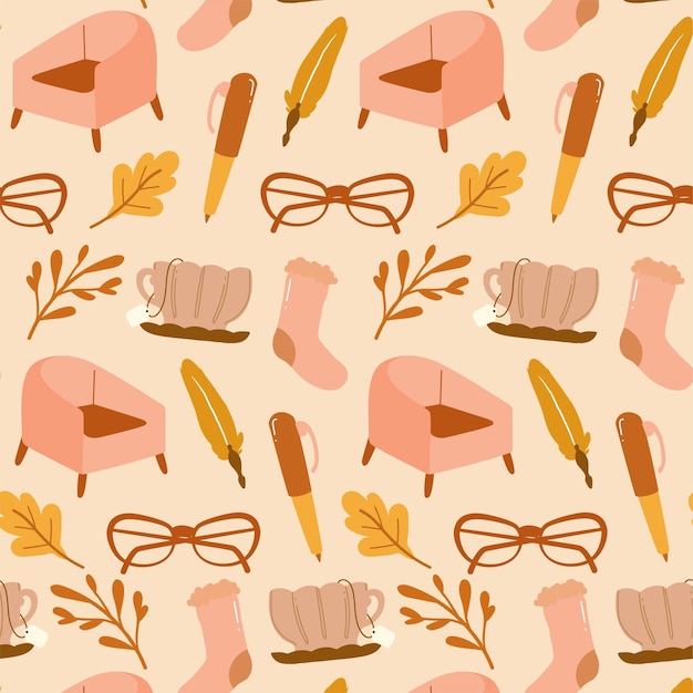 Autumn hygge cozy seamless pattern