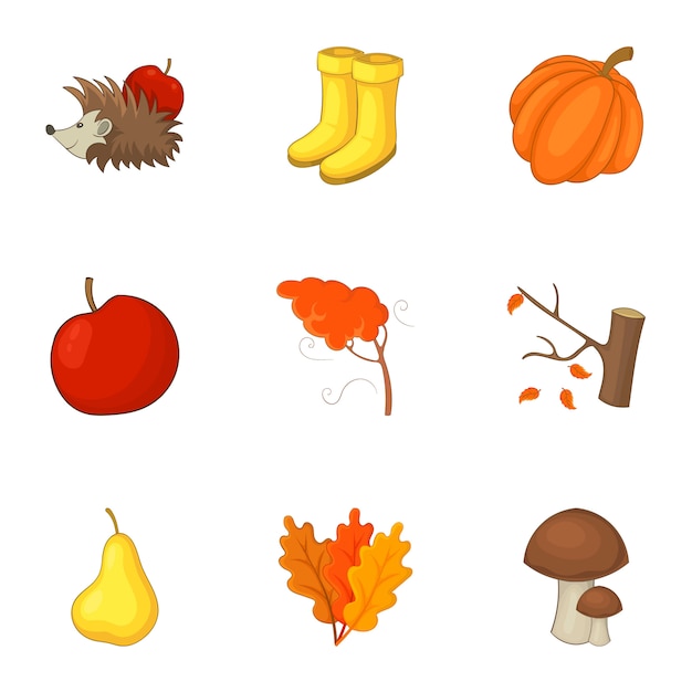 Autumn icons set, cartoon style