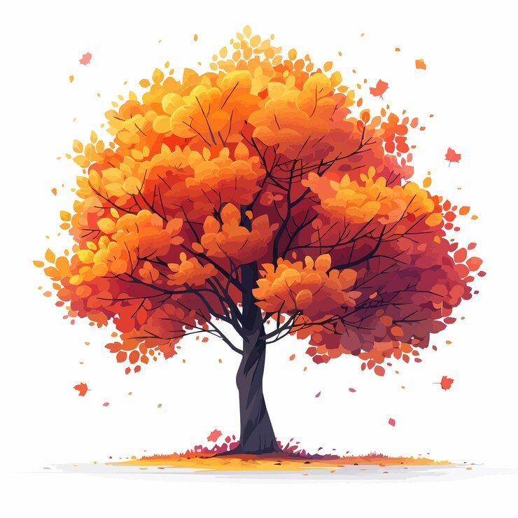 Vector autumn illustration of autumn tree on white background