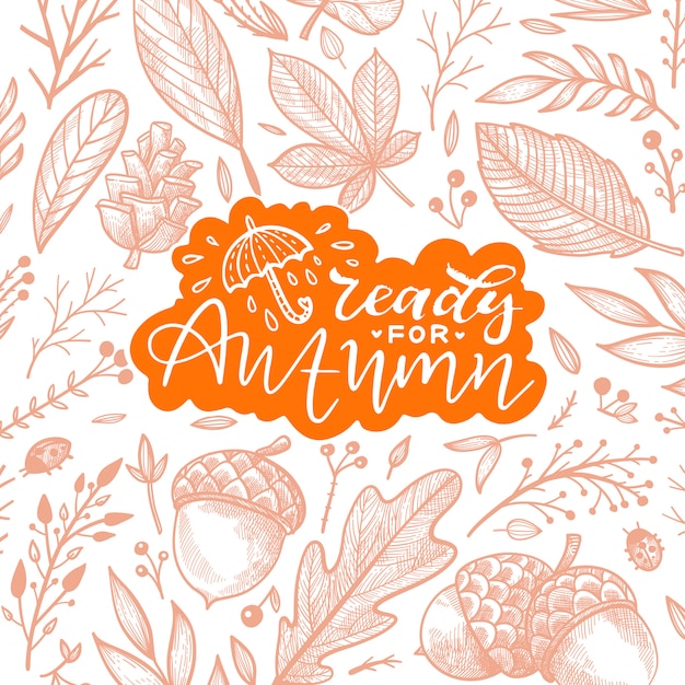 Vector autumn illustration of leaves and acorns