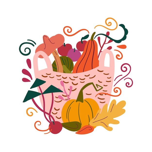 Autumn illustration with gather fall basket Harvest festival concept