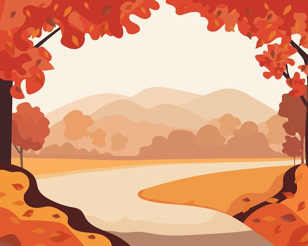 Autumn landscape Autumn illustration with trees and road