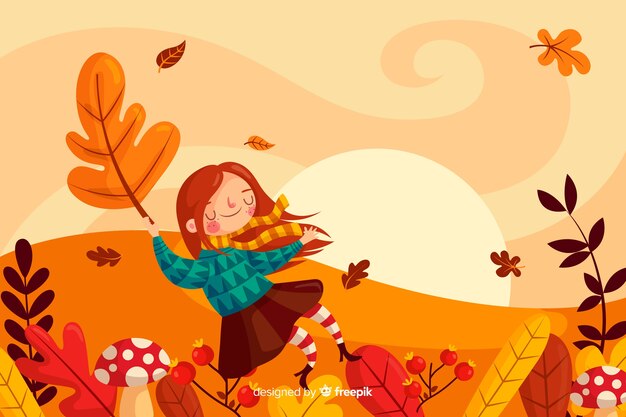 Vector autumn landscape background flat designlan