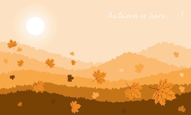 Vector autumn landscape background with autumn is here text.