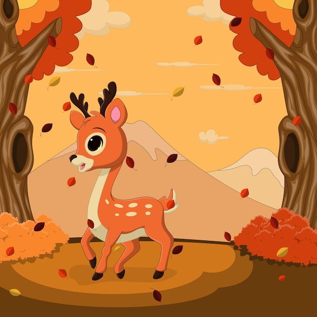 Vector autumn landscape background with deer