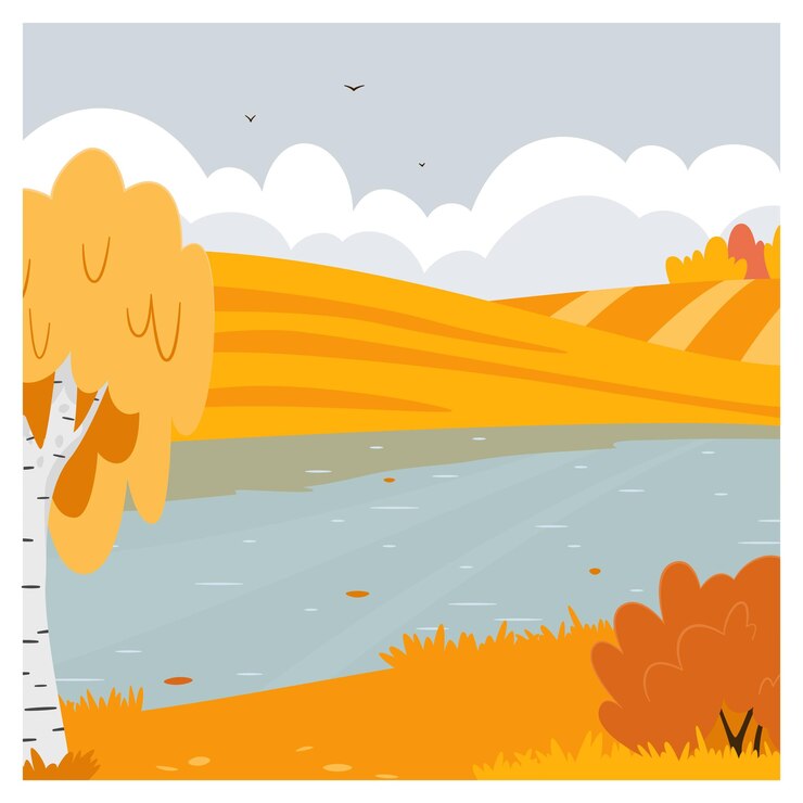 Vector 秋天的風景,樹木落下,葉子黃色
