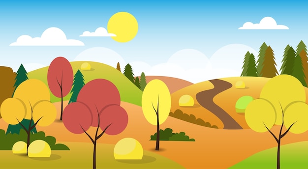 autumn landscape forest road blue cloud sky tree