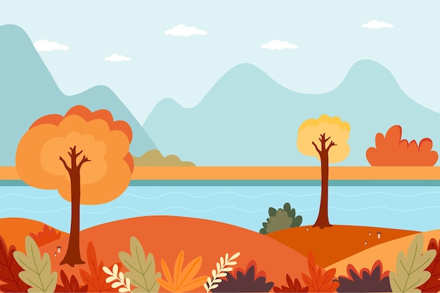 Vector autumn landscape illustration.