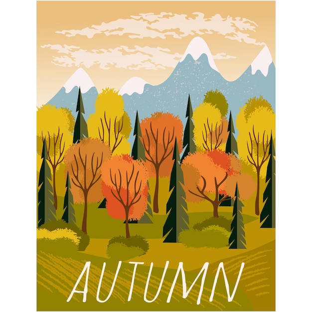 Vector autumn landscape with forest and mountain vector