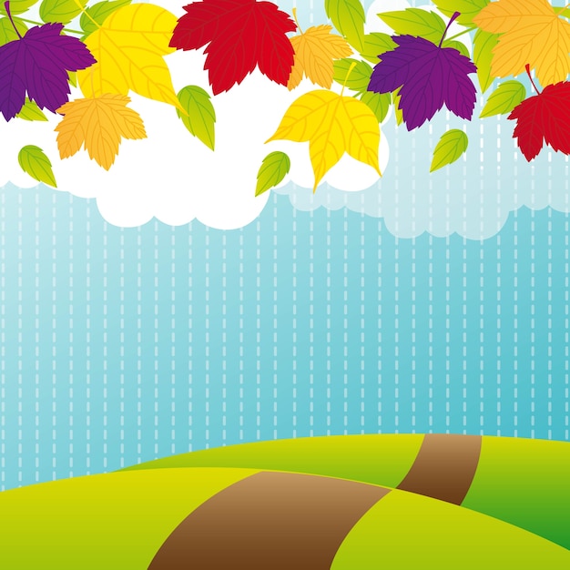 Vector autumn landscape with mountains background