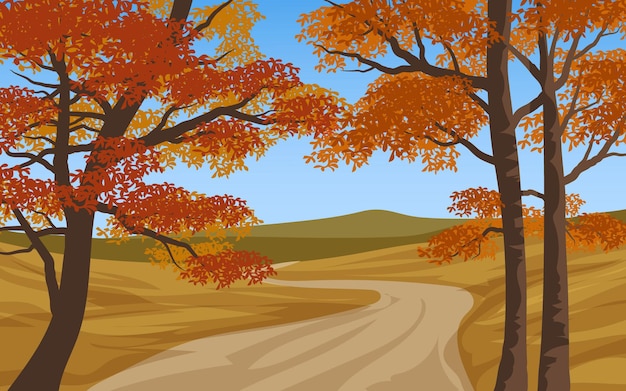 Vector autumn landscape with pathway