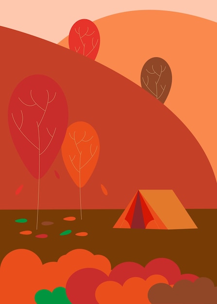 Autumn landscape with tent