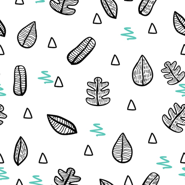 Vector autumn leaf hand draw seamless pattern