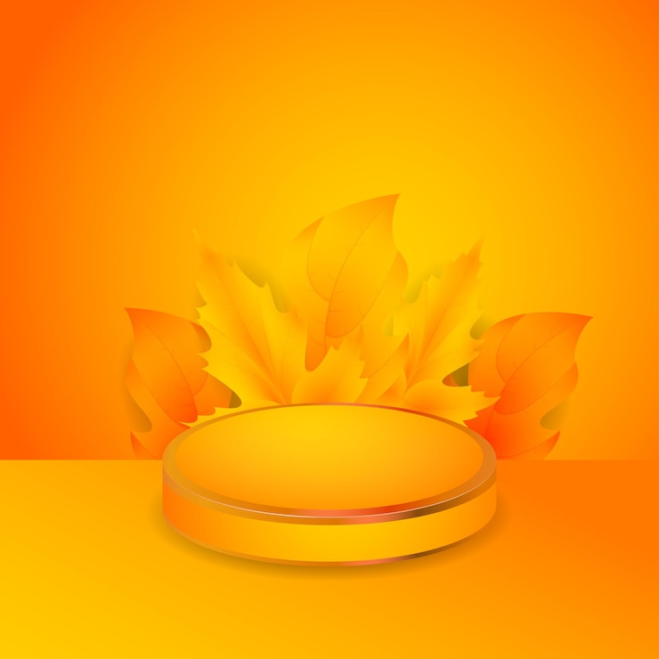 Vector autumn leaves background with podium premium vector