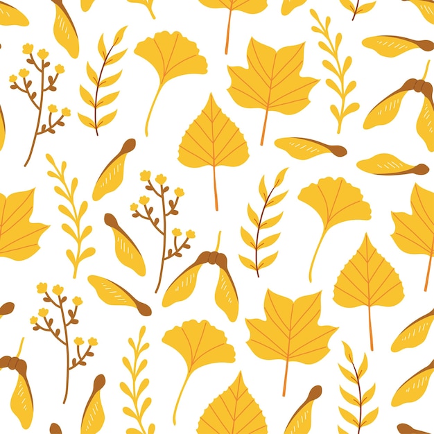 Autumn leaves and branches seamless pattern vector illustration