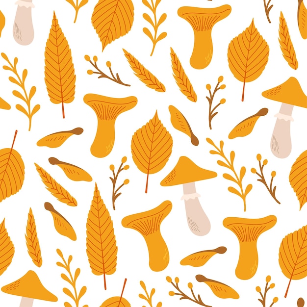 Autumn leaves and branches seamless pattern vector illustration