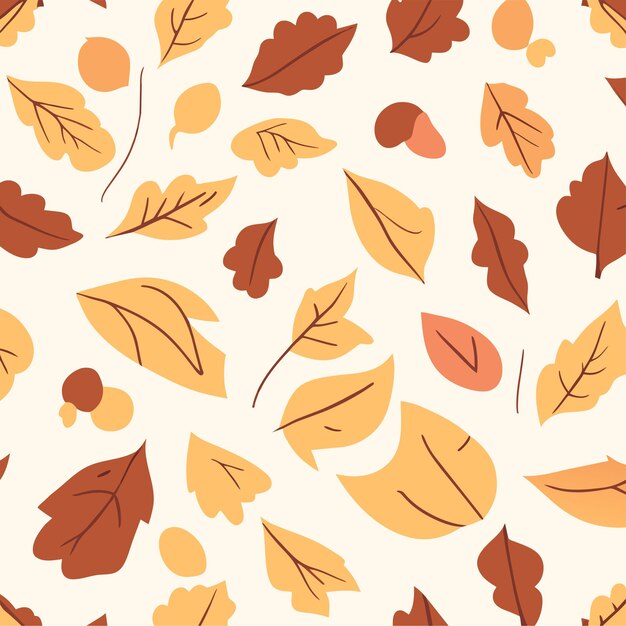 Vector autumn leaves doodle pattern design background