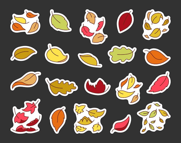 Autumn leaves fall Sticker Bookmark Nature plant Hand drawn style Vector drawing
