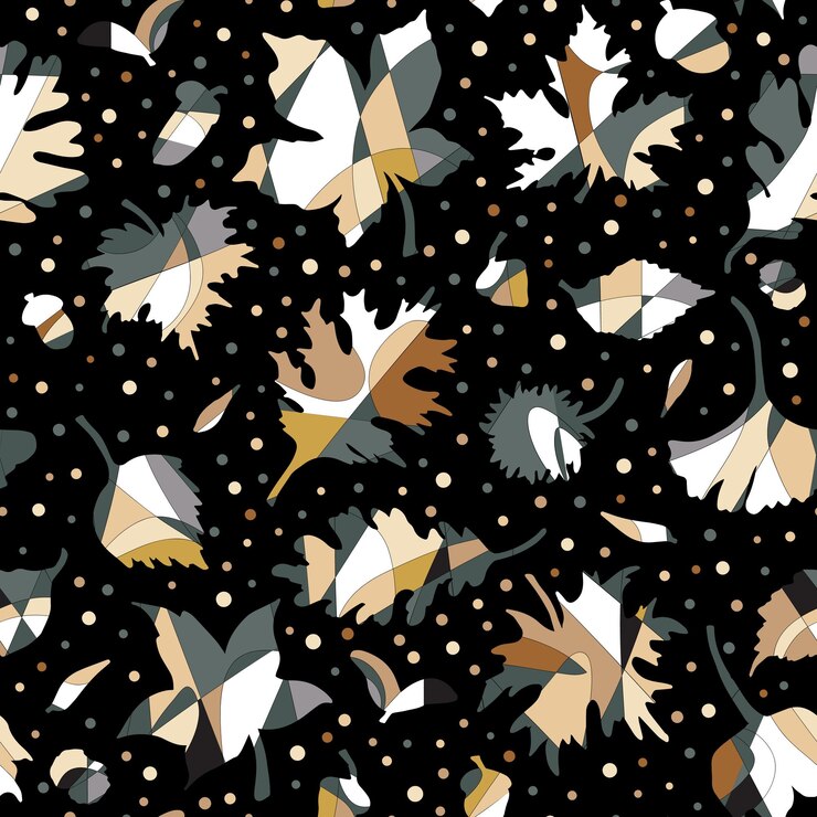 Vector autumn leaves fantasy stylized geometric seamless vector pattern