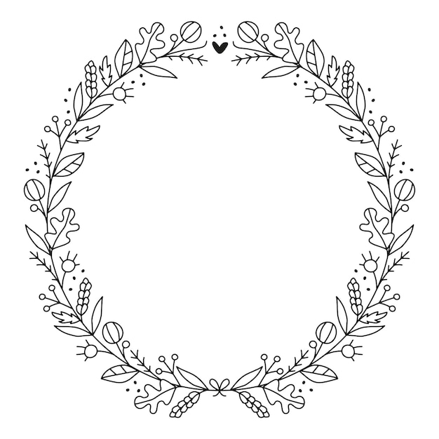 Autumn leaves and flowers wreath vector illustration